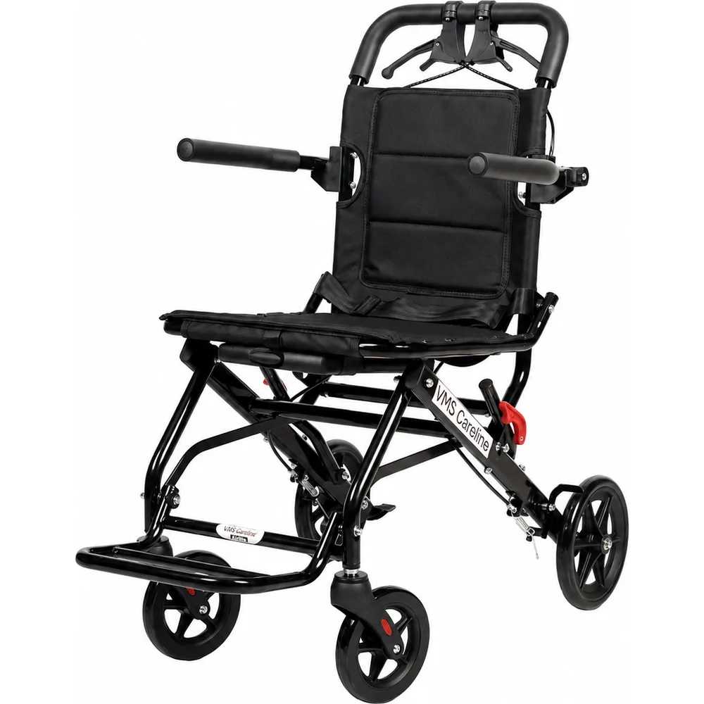 VMS Careline Foldable Portable Transit Wheelchair Airlite | 12” Honeycomb Wheels