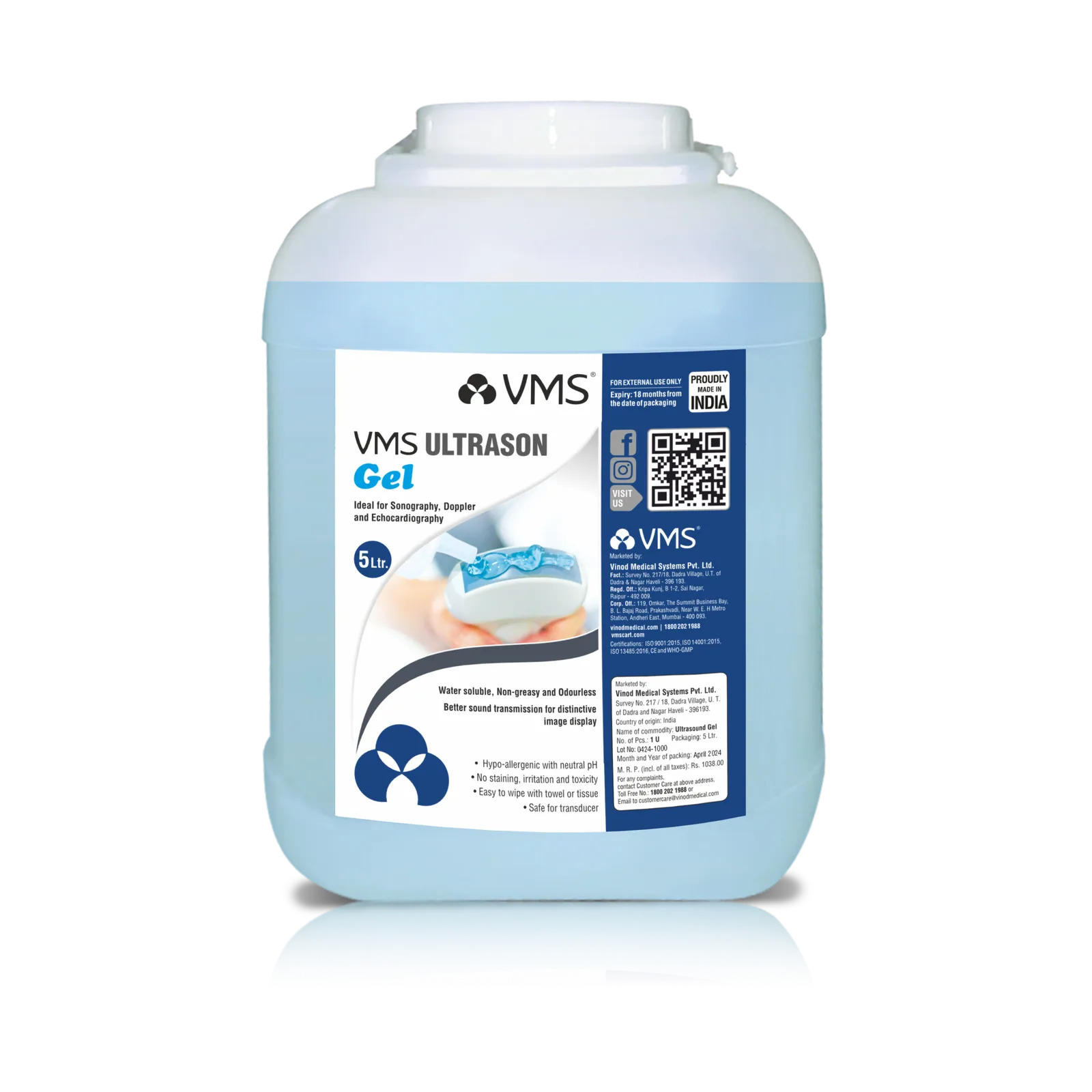 VMS Ultrason / Physiotherapy Ultrasound Gel 5 Litre Jar (Transparent) with Free 250ml Ultrasound Gel